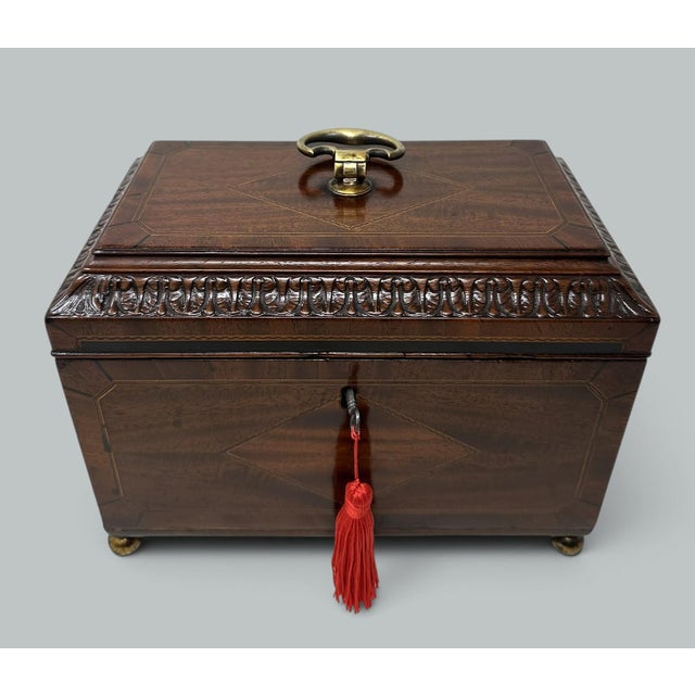 Impressive English early Georgian Flame Grain Mahogany with ebony inlays Treble Tea Caddy Teacaddy of outstanding quality...