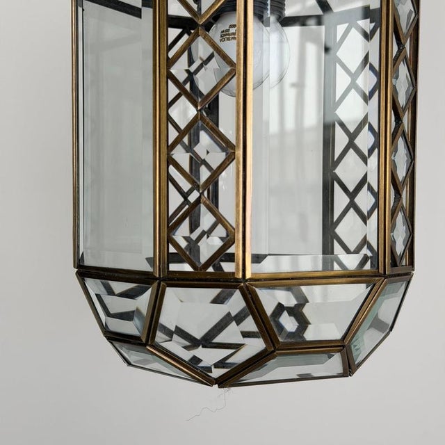 Art Deco Italian Revival Brass and Beveled Glass Lantern, 1970s For Sale - Image 15 of 18