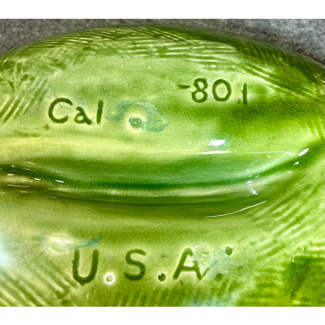 Mid-Century Modern Acid Green Leaf Shaped Art Pottery Ashtray For Sale - Image 10 of 10