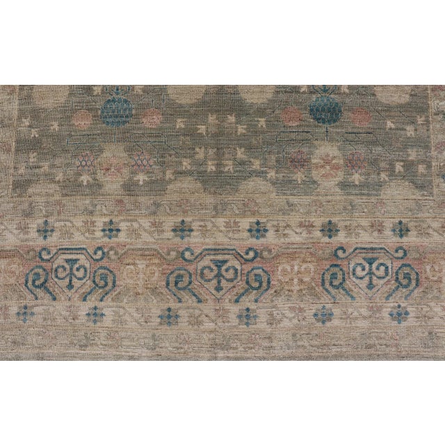 2020s Large Modern Tribal Khotan Rug in Shades of Cream Green Blue and Coral For Sale - Image 5 of 12