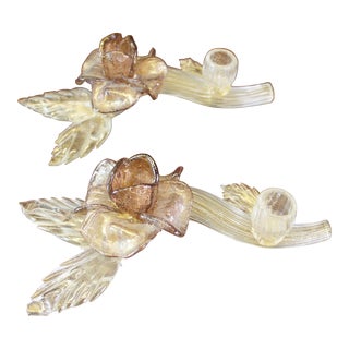 Set of 2 Mid-Century Italian Murano Salviati Venezia Art Glass Bauble Candle Holders For Sale