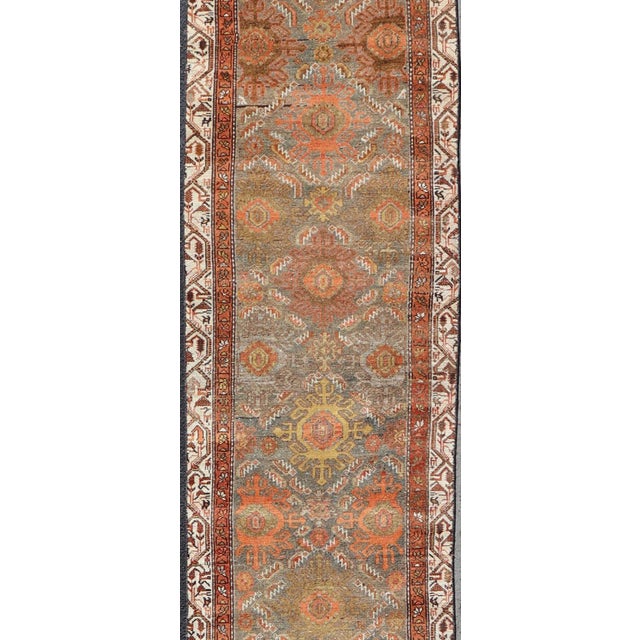 Tribal Antique Persian Hamadan Long Runner in Brown, Gray and Earth Tones 2'6 X 16'3 For Sale - Image 3 of 14