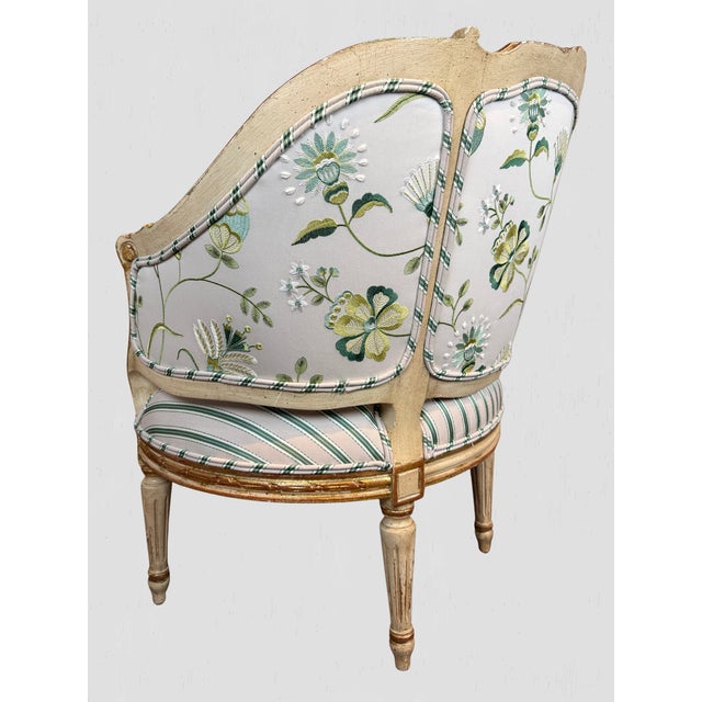 Antique French Painted Frame Chairs Striped Upholstery, Pair For Sale - Image 10 of 15