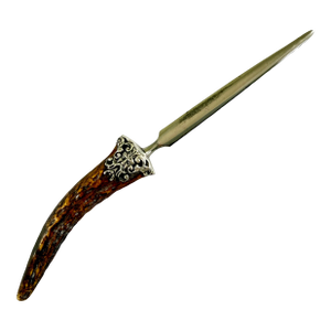English Stag Horn & Sterling Silver Green Man Face Letter Opener