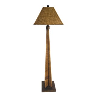 1960s Contemporary Bronzed and Wicker Floor Lamp For Sale