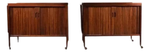 Mid-Century Modern Nat’l. Mt. Airy Side Tables Bar Carts Tambour Doors - Pair