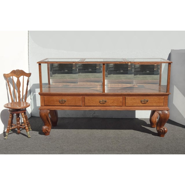 French Country Large Vintage French Country Mercantile Store Display Case Floor Cabinet W Mirror Doors For Sale - Image 3 of 16