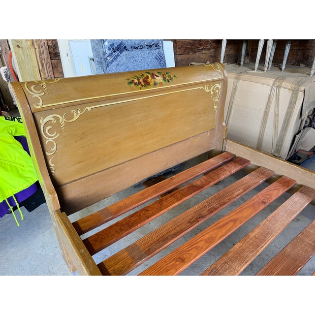 Vintage Hand-Painted Country Provincial Wooden Bed Frame For Sale - Image 10 of 13