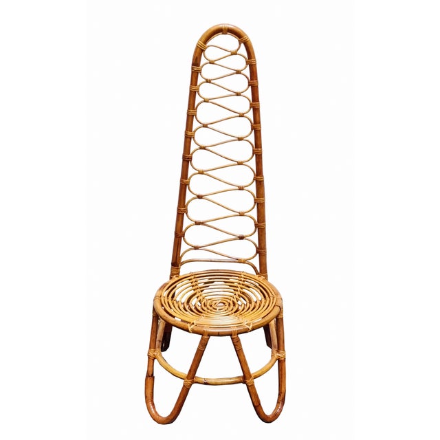 French Riviera Rattan and Bamboo Side Chair, France, 1960s For Sale - Image 4 of 8