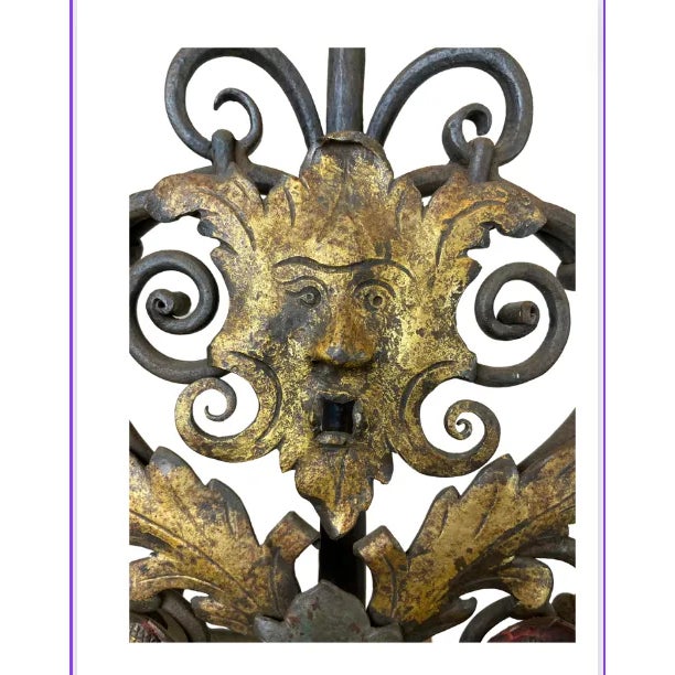 Late 18th Century Late 18th Century Large Fireplace Andirons, Gold Leaf Details, Hand Hammered Details For Sale - Image 5 of 8