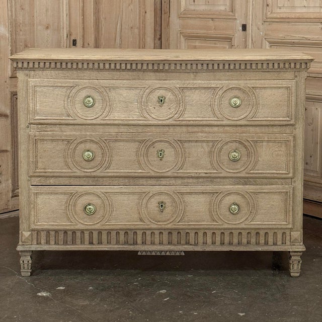 French 18th Century French Louis XVI Period Three-Drawer Commode in Stripped Oak For Sale - Image 3 of 17
