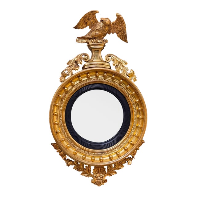Early 19th Century English Regency Giltwood Convex Mirror For Sale