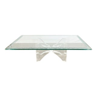 Mid 20th Century Etched Glass Greek Key Coffee Table W/ Lucite Butterfly Base For Sale