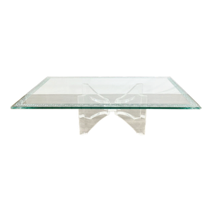 Mid 20th Century Etched Glass Greek Key Coffee Table W/ Lucite Butterfly Base