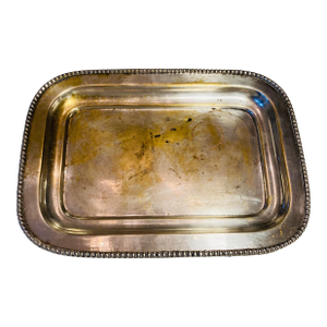 Vintage Rectangular Silver Plate Card Tray Raised With Beaded Edges