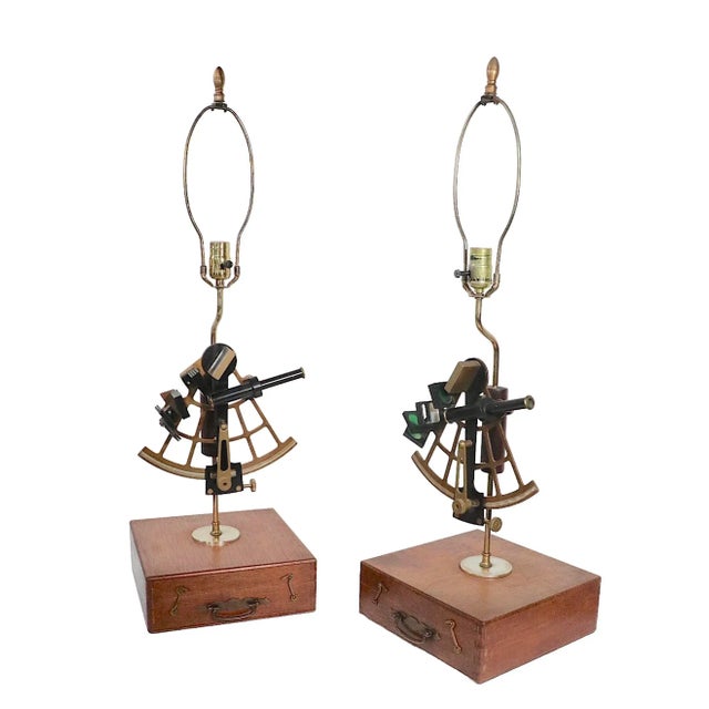 Pr. Vintage Rustic Sextant Table Lamps C.1970's For Sale - Image 12 of 12