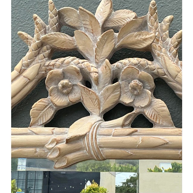 Almond Vintage Faux Bamboo Floral Mirror For Sale - Image 8 of 12