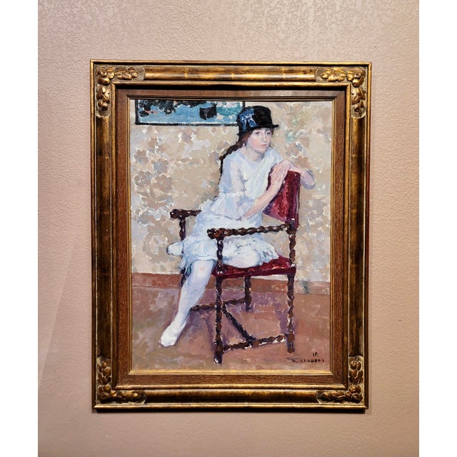 Frans Smeers -Portrait of a Girl with a Black Hat - Oil Painting Belgium Impressionist - Oil painting on canvas - Signed...