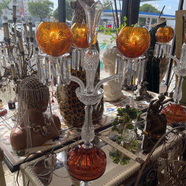 Amber Saint Louis "Maharadja" Amber & Clear Crystal Candelabra For Sale - Image 8 of 10