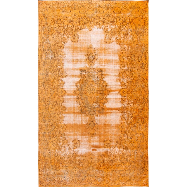 Textile Orange Vintage Persian Handmade Medallion Wool Rug For Sale - Image 7 of 7