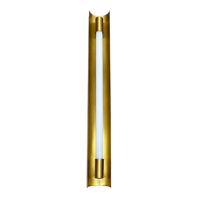 1950s Minimalist Brass Bathroom Wall Light Bath Sconce Damp Rated For Sale