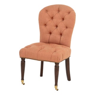 Edward Ferrell Victorian Style Button-Tufted Red Fabric Upholstered Slipper Chair For Sale