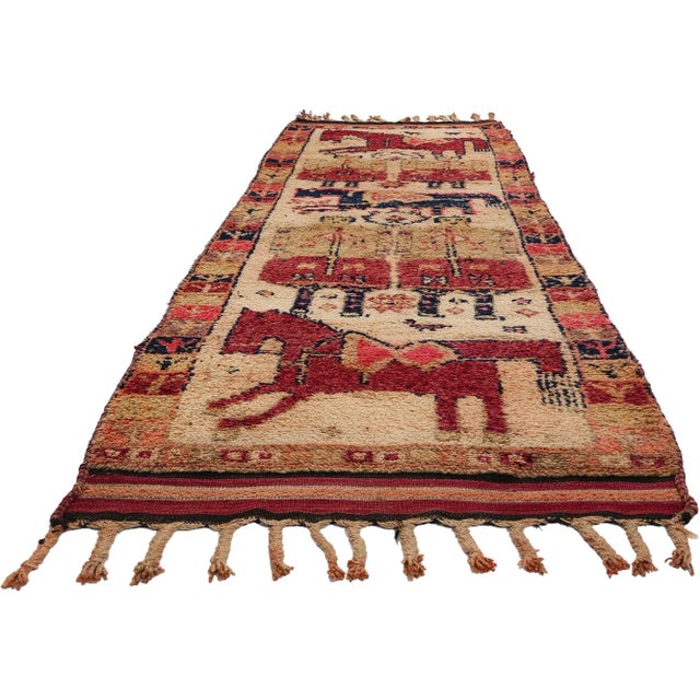 Tribal Vintage Kurdish Pictorial Rug Runner - 03'06 X 11'00 For Sale - Image 3 of 9