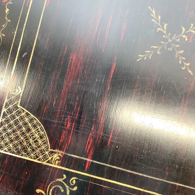 Vintage Black Lacquer Chinoiserie Cocktail Table With Gilt Decoration For Sale - Image 10 of 12