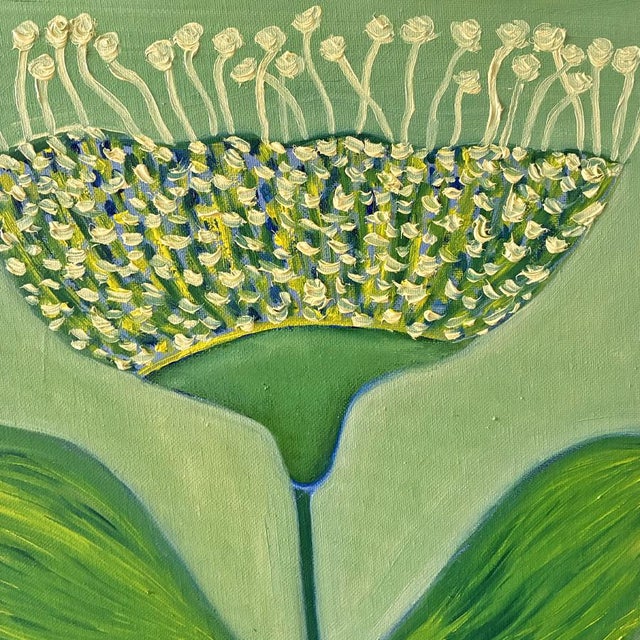 Contemporary Original Allium Flower Painting in Brushed Gold Frame, Oil on Canvas, 14.5" X 14.5" by Tatiana Duperault For Sale - Image 3 of 5