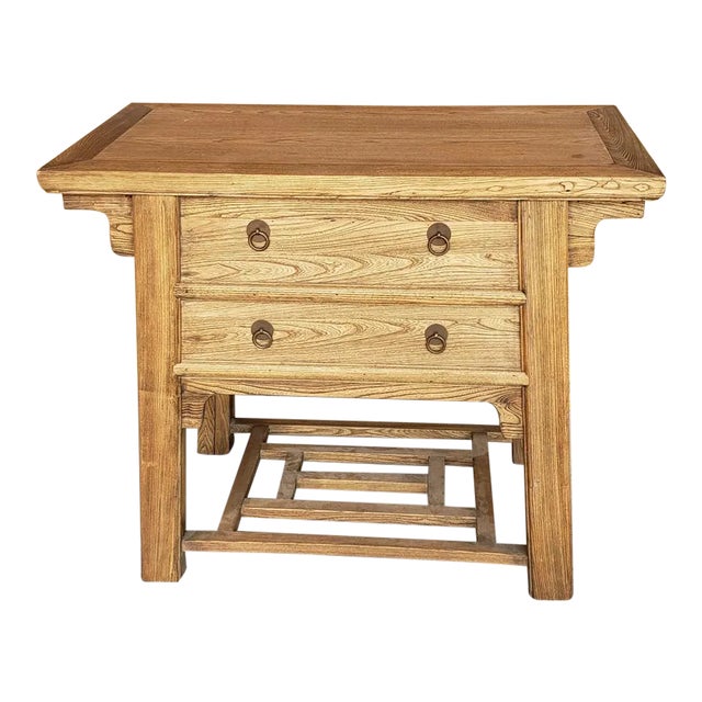 Old Chinese Elm Wood Desk With Hidden Chair For Sale