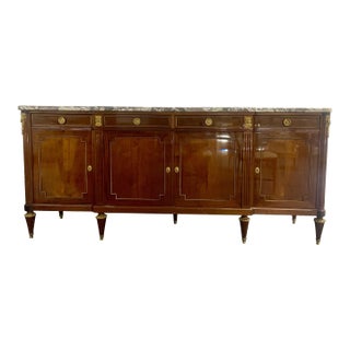 Maison Jansen Louis XVI Style Sideboard, Cabinet, Credenza, Bronze, Marble Top For Sale