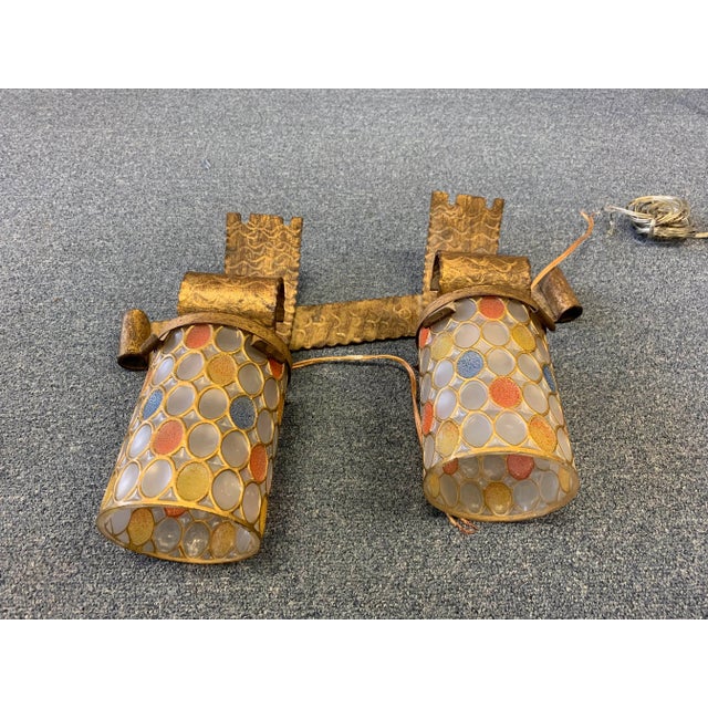 Mid 20th Century Mid 20th Century Spanish Brutalist Gilt Iron Electric Wall Sconces - a Pair For Sale - Image 5 of 11