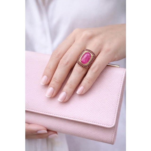 Bochic “Capri” Vintage Ruby & Pink Sapphire Ring Set 18K Gold & Silver For Sale In New York - Image 6 of 10