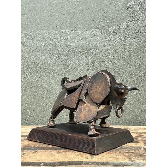Vintage 1971 Brutalist Torch Cut Steel Bull For Sale - Image 11 of 12
