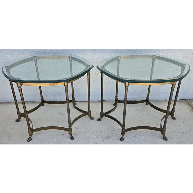 Vintage Labarge Side Tables Brass Glass Hoof Footed Octagonal Pair For Sale - Image 12 of 12