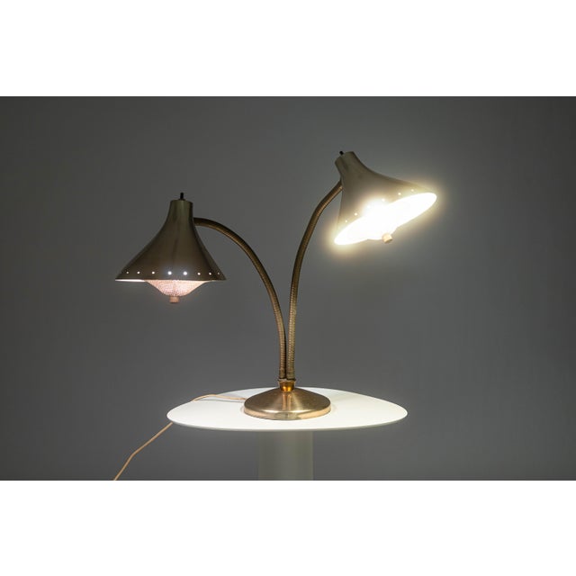 Mid-Century Modern Vintage Double Gooseneck Starpunched Adjustable Table Lamp Thurston Attributed For Sale - Image 3 of 10