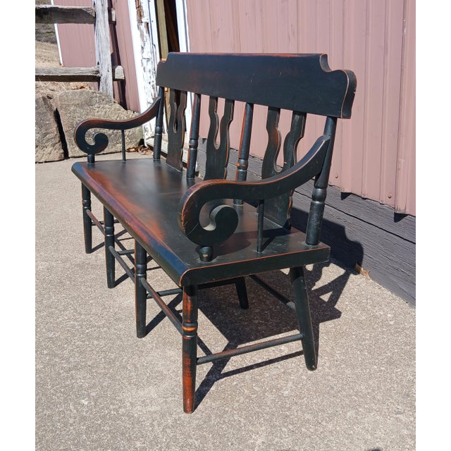 Rustic Vintage Childs Deacons Bench With Pin Stripes 1970s For Sale - Image 3 of 12