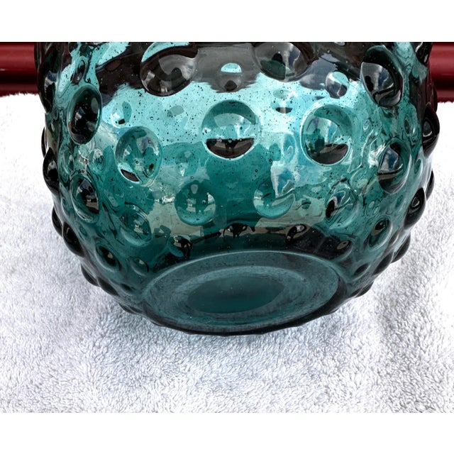 1950s Vintage Teal Blue Empoli Hand Blown Hobnail Square Bowl For Sale - Image 5 of 7