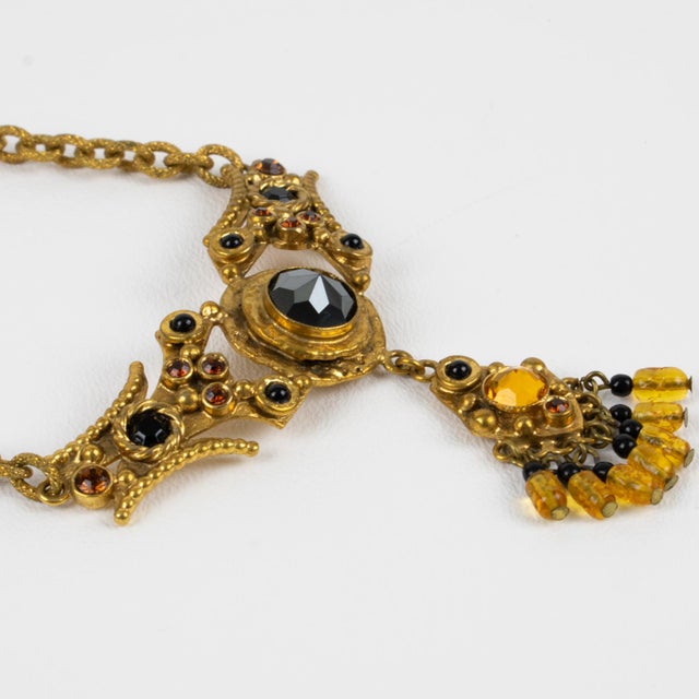 Henry Perichon Gilded Bronze Chain Necklace With Jeweled Cabochons For Sale In Atlanta - Image 6 of 11