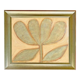 Original Framed Botanical Tulip Painting, Oil on Canvas in Gold Frame, 17x21 Minimalist Boho Home Decor For Sale