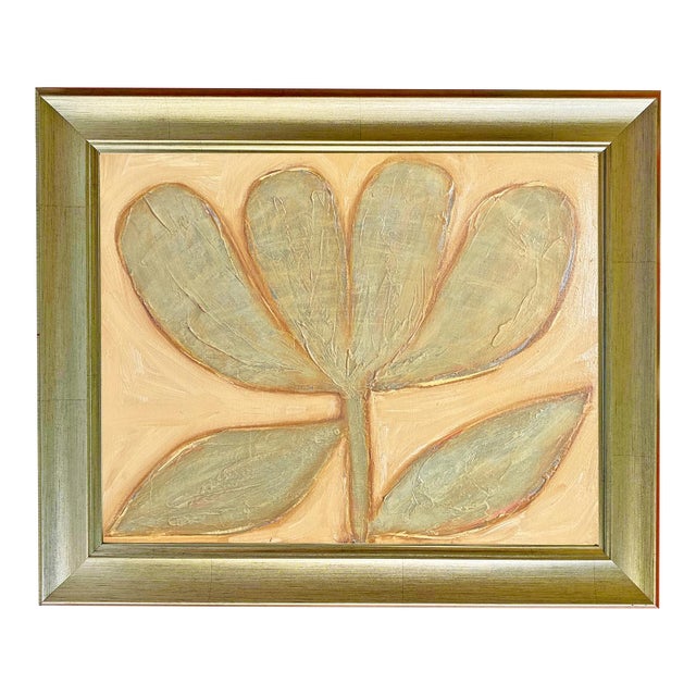 Original Framed Botanical Tulip Painting, Oil on Canvas in Gold Frame, 17x21 Minimalist Boho Home Decor For Sale