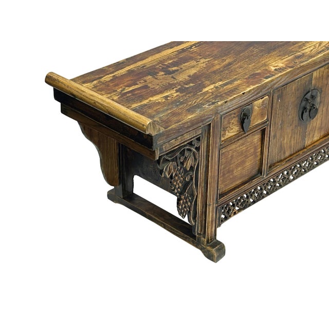 39" Distressed Vintage Chinese Carving Point Edge Chest Table Stand For Sale - Image 10 of 10