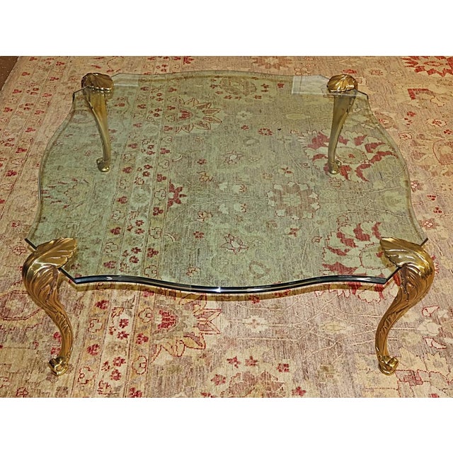 Hollywood Regency Mid 20th Century P.E Guerin Attributed Hollywood Regency Glass and Bronze Feet Coffee Table For Sale - Image 3 of 9