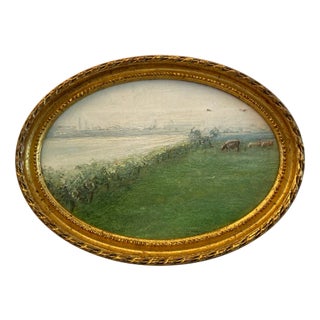 Cows in Pasture, 1920s, Oil on Canvas, Framed For Sale