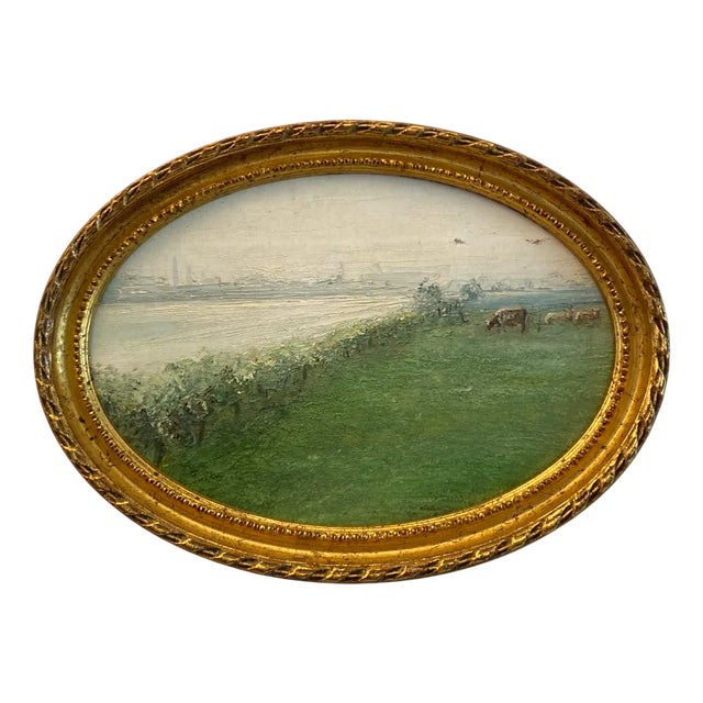Cows in Pasture, 1920s, Oil on Canvas, Framed For Sale