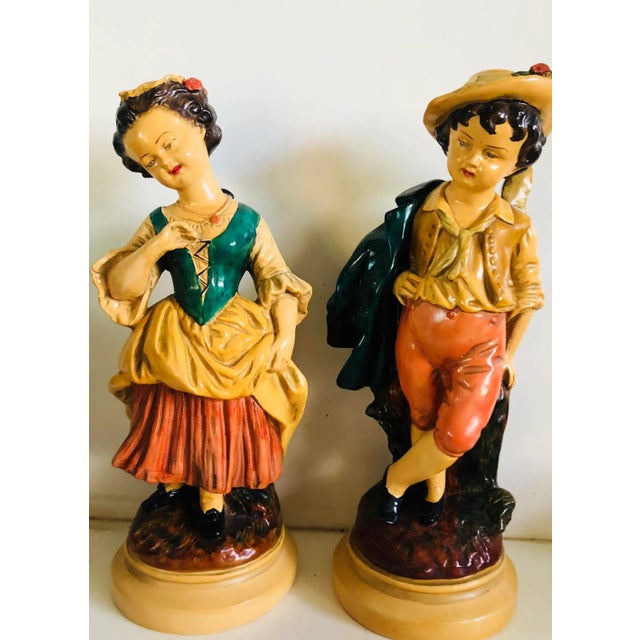 1940s Vintage Borghese Chalkware Boy & Girl Statues - a Pair For Sale - Image 5 of 6