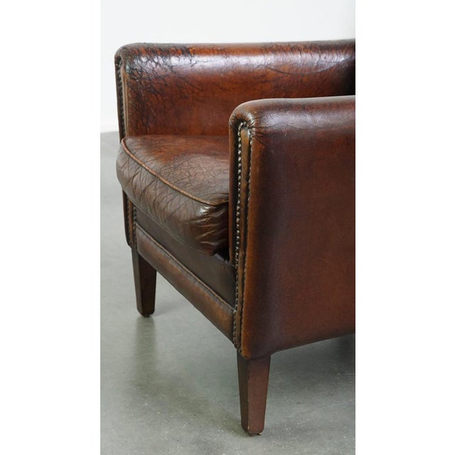 Vintage Armchair in Patinated Sheep Leather For Sale - Image 13 of 14