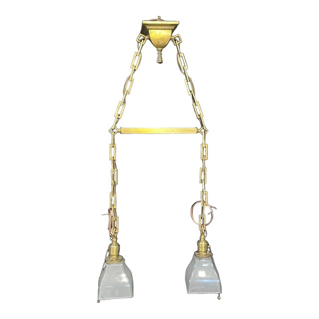 1910s Mission Brass Double Pendant Light For Sale