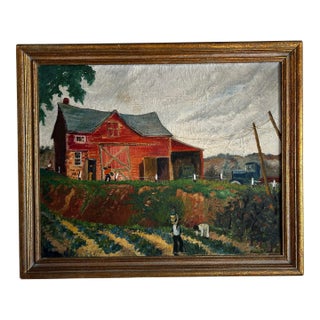 Antique Impressionist Oil Painting of Farm Plantation by Grace Edwards For Sale