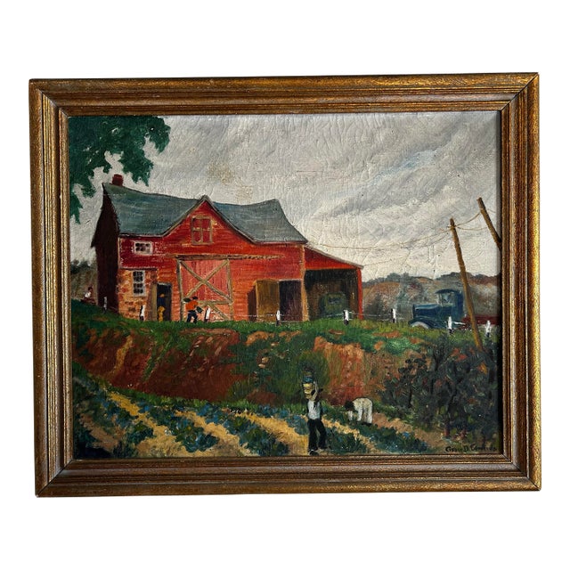 Antique Impressionist Oil Painting of Farm Plantation by Grace Edwards For Sale